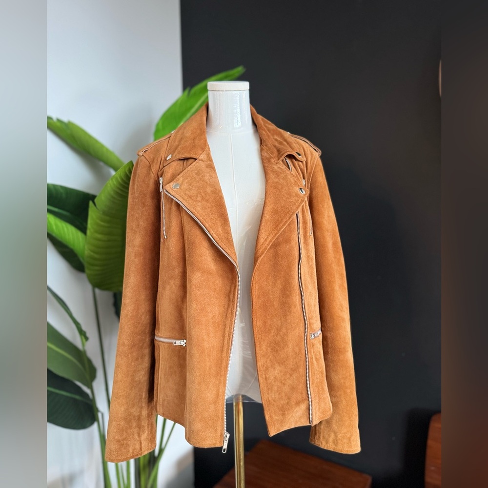 House of leather camel colour real suede biker moto jacket